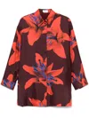 Alexander Mcqueen Silk Twill Pyjama Shirt With Flame Lily Print In 红色