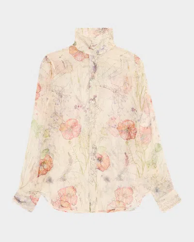 Alexander Mcqueen Floral-print Silk Organza Collared Blouse In Multi