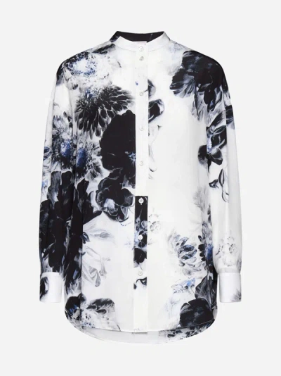Alexander Mcqueen Chiaroscuro Cocoon Shirt In White/black/electric Blue