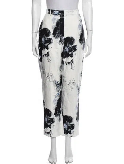 Pre-owned Alexander Mcqueen Floral Print Straight Leg Pants In Blue/white