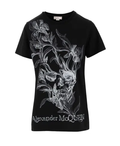 Alexander Mcqueen Floral-print T-shirt In Black