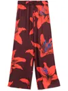 Alexander Mcqueen Wide-leg Silk Twill Trousers With Flame Lily Print In 红色