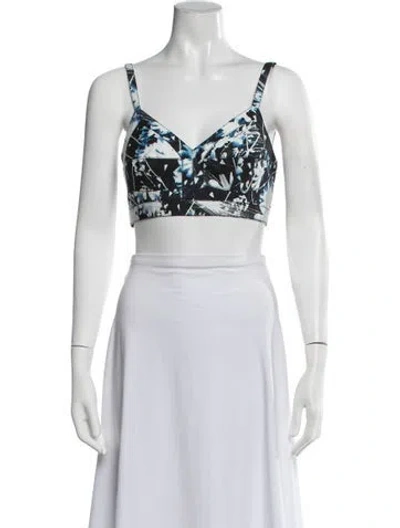 Pre-owned Alexander Mcqueen Floral Print V-neck Sports Bra W/ Tags In Black