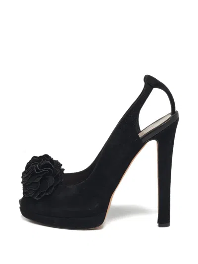Pre-owned Alexander Mcqueen Floral Sandals In Black