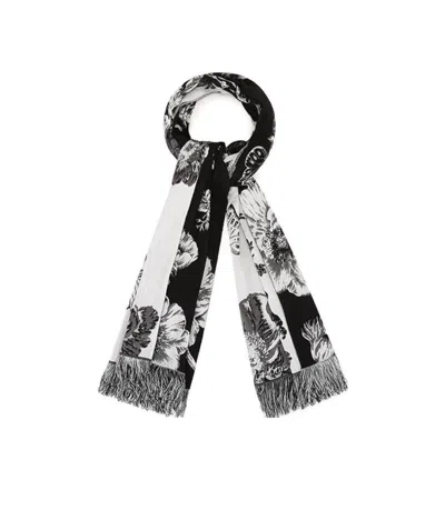 Alexander Mcqueen Floral Scarf In Black