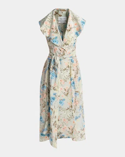 Alexander Mcqueen Floral Silk Midi Dress In Gray