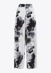 Alexander Mcqueen Floral Silk Pajama Pants In Blue
