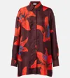 Alexander Mcqueen Silk Twill Pyjama Shirt With Flame Lily Print In Burgundy