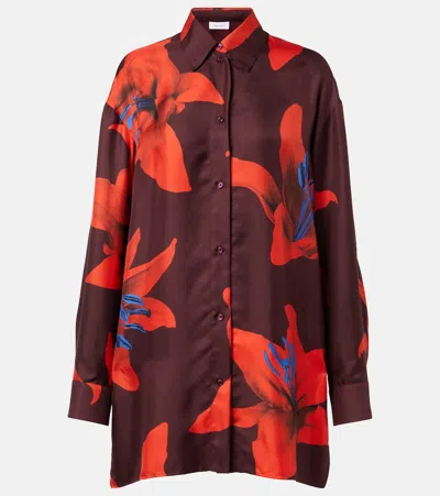 Alexander Mcqueen Floral Silk Satin Shirt In Burgundy-firered