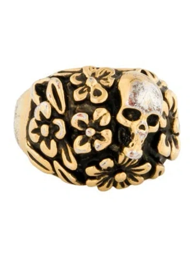 Pre-owned Alexander Mcqueen Floral Skull Cocktail Ring In Multicolor