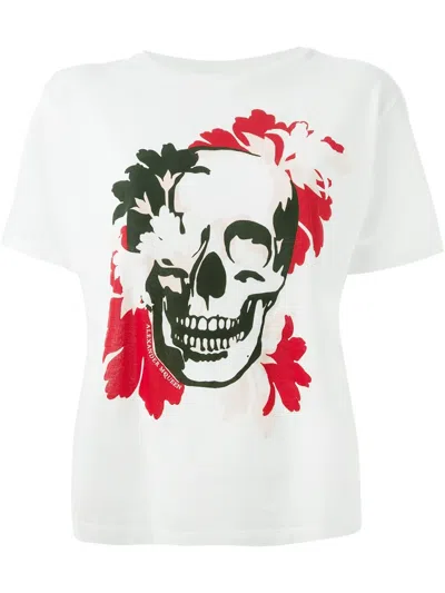 Alexander Mcqueen Floral Skull Print T-shirt In White