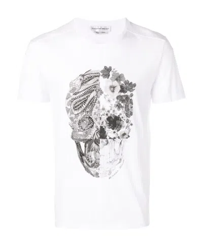 Alexander Mcqueen Floral Skull Print T-shirt In White