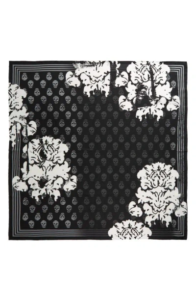 Alexander Mcqueen Women's Fo Bleach Damask Silk Scarf In Black Ivory