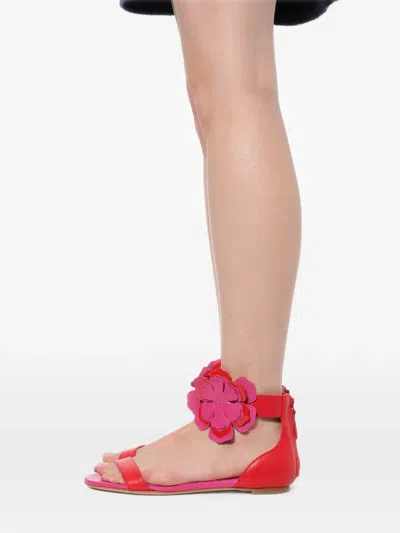 Alexander Mcqueen Floral-appliqué Leather Sandals In Red