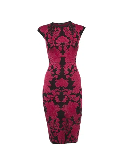 Pre-owned Alexander Mcqueen Floral-jacquard Midi Dress In Red