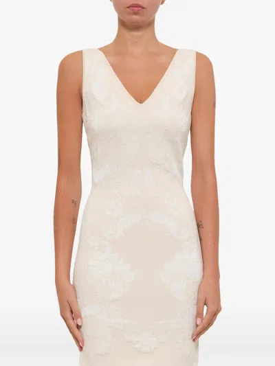 Alexander Mcqueen Floral-jacquard V-neck Dress In White