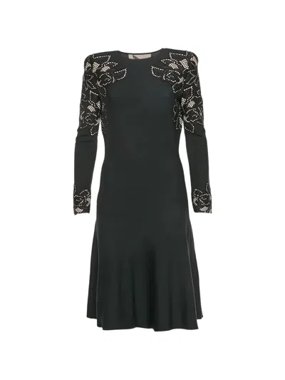 Pre-owned Alexander Mcqueen Floral-knit Midi Dress In Black