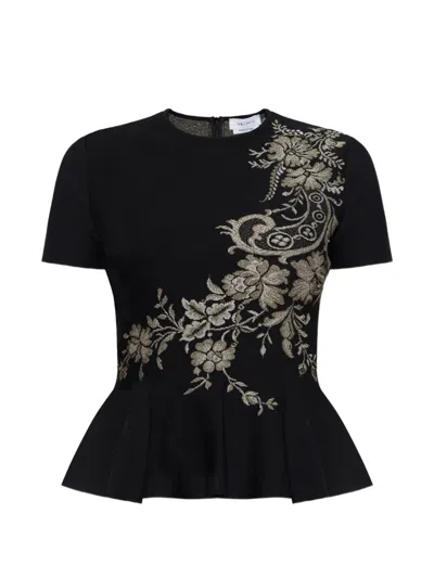Alexander Mcqueen Floral-motif Peplum Top In Black