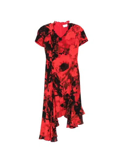 Alexander Mcqueen Floral-print Asymmetric-hem Dress In Multi