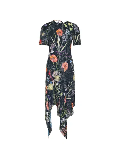 Alexander Mcqueen Floral-print Handkerchief-hem Dress In Black