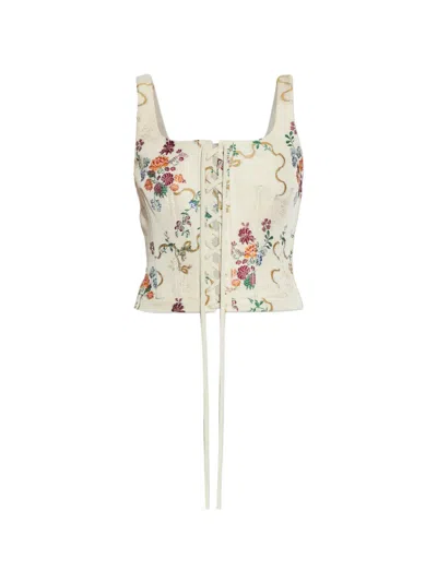 Alexander Mcqueen Mcqueen Distressed Floral Corset Top In White