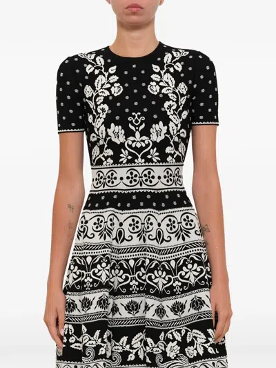 Alexander Mcqueen Floral-print Mini Dress In Black