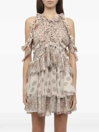 Alexander Mcqueen Floral-print Ruffled Dress In Neutral