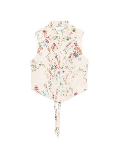 Alexander Mcqueen Floral-print Ruffled Jacket In Neutral