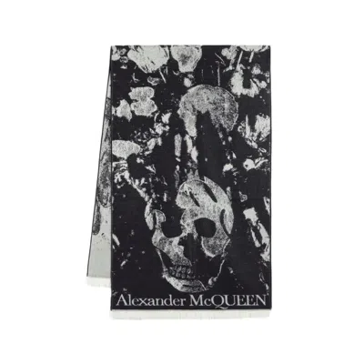 Alexander Mcqueen Flower Blooms Skull Scarf -  - Wool - Black