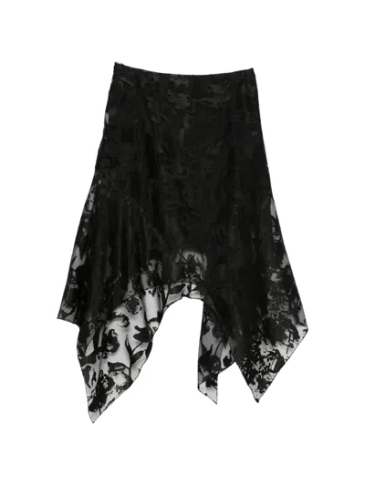 Alexander Mcqueen Flower Devoré Asymmetric Skirt In Black