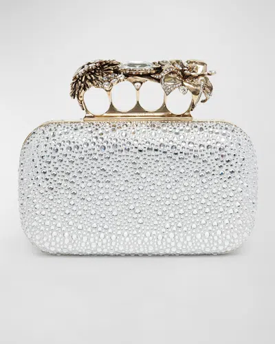 Alexander Mcqueen Flower Embellished Clutch Bag In Silver