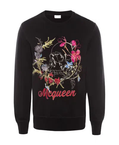 Alexander Mcqueen Flower Embroidered Sweater In Black