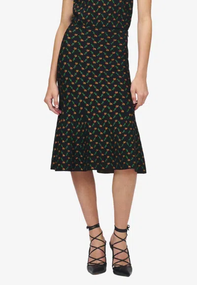 Alexander Mcqueen Flower Jacquard Knit Flared Skirt In Black