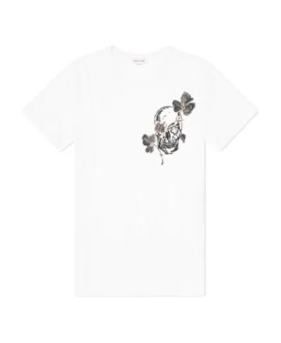 Alexander Mcqueen Flower Skull Printed T-shirt In White