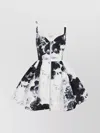 Alexander Mcqueen Women Mini White And Black Dress With All-over Chiaroscuro Print In Polyfaille Wom In White