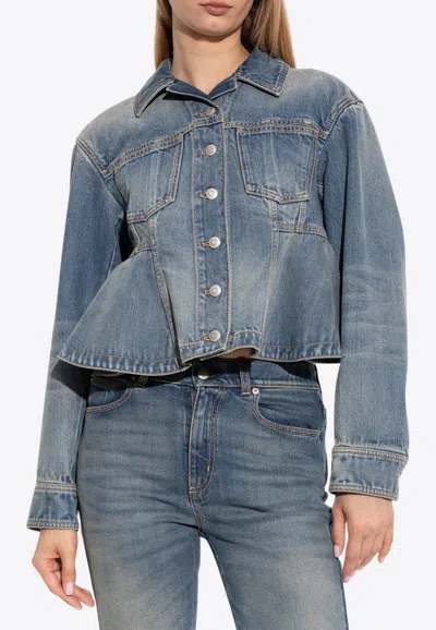 Alexander Mcqueen Flowy Denim Cropped Jacket In Blue