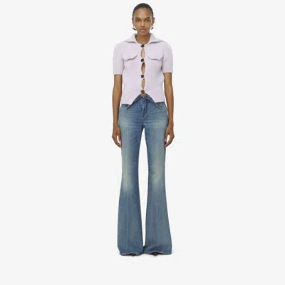 Alexander Mcqueen Fold Over Waist Jeans In Stone Washed