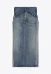 Alexander Mcqueen Structured High-waisted Blue Cotton Midi Skirt In Blue