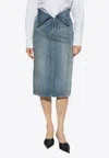 Alexander Mcqueen Structured High-waisted Blue Cotton Midi Skirt In Blue