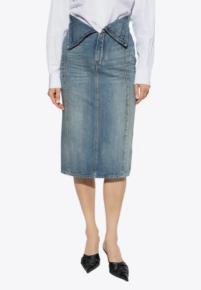 ALEXANDER MCQUEEN FOLD-OVER WAIST MIDI DENIM SKIRT
