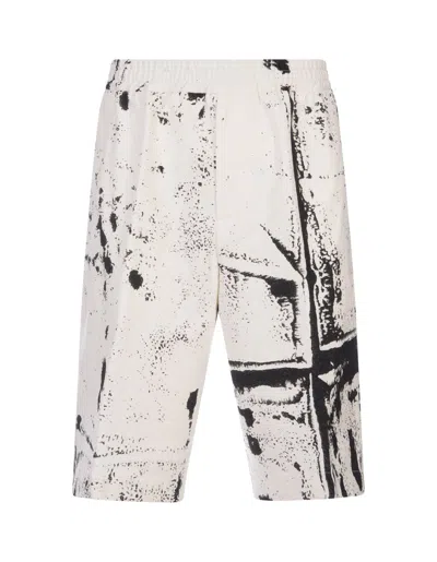Alexander Mcqueen Fold Print Cotton Bermuda Shorts In White