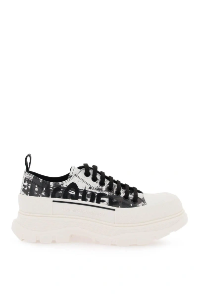 Alexander Mcqueen Fold Print Tread Slick Sneakers With In Black,white