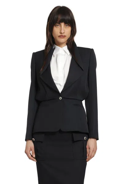 Alexander Mcqueen Folded Lapel Blazer In Blue