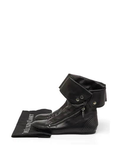 Pre-owned Alexander Mcqueen Fold-over Leather Ankle Boots In Black