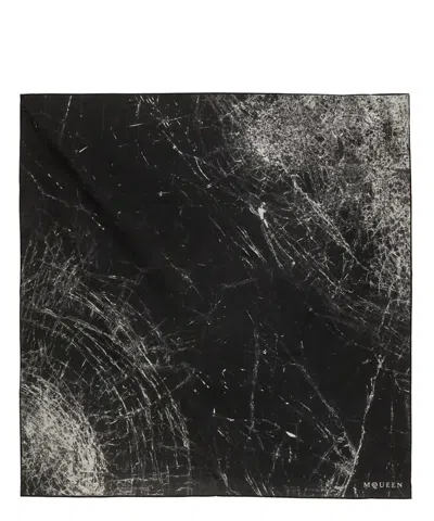 Alexander Mcqueen Smashed Screen Square Cotton Twill Scarf In Black