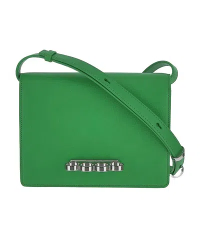 Alexander Mcqueen Four Ring Foldover Top Shoulder Bag In Green