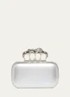 Alexander Mcqueen Four-ring Metallic Leather Clutch Bag In Silver