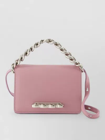 Alexander Mcqueen Four Ring Mini Leather Chain Clutch In Pink