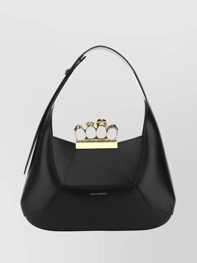 Alexander Mcqueen Four-ring Leather Tote Bag In Black