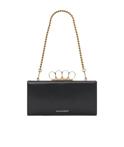 Alexander Mcqueen Four-ring Detail Clutch Bag In Black